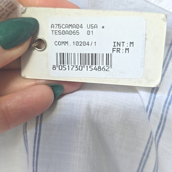 Eleventy Stripe Mandarin Collar Cotton button up shirt NWT M - Picture 12 of 14